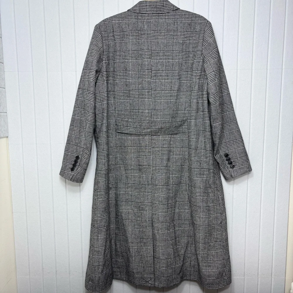 Nili Lotan for Target Long Overcoat Plaid Double Breasted‎ Black White Size XL
